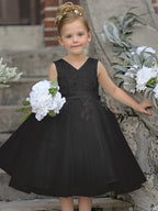 Vestido de niña de las flores sin mangas de tul y encaje hasta la rodilla 