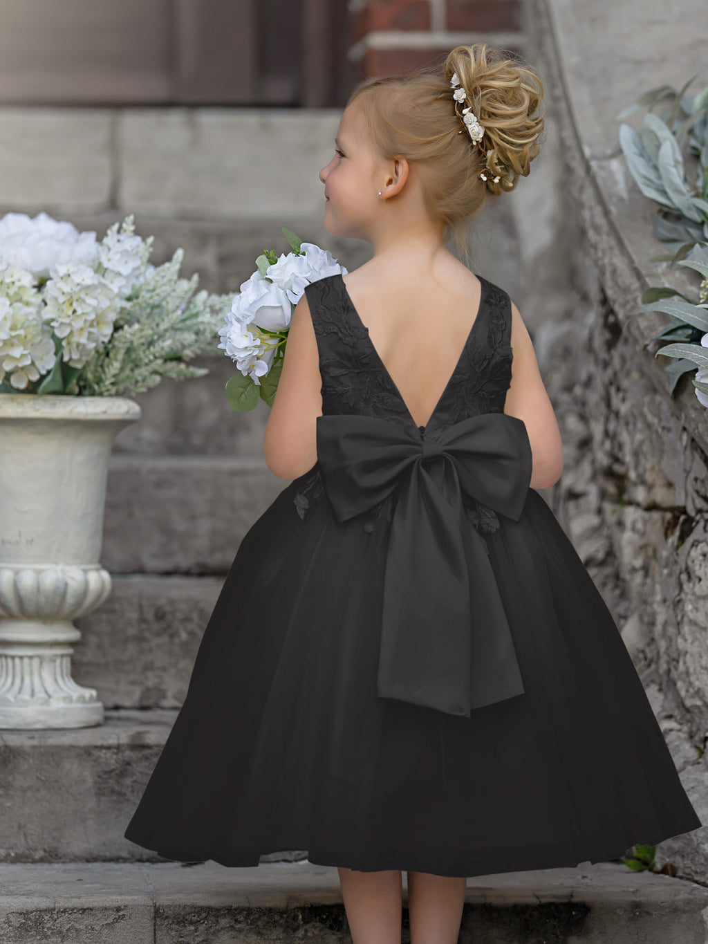 Vestido de niña de las flores sin mangas de tul y encaje hasta la rodilla 