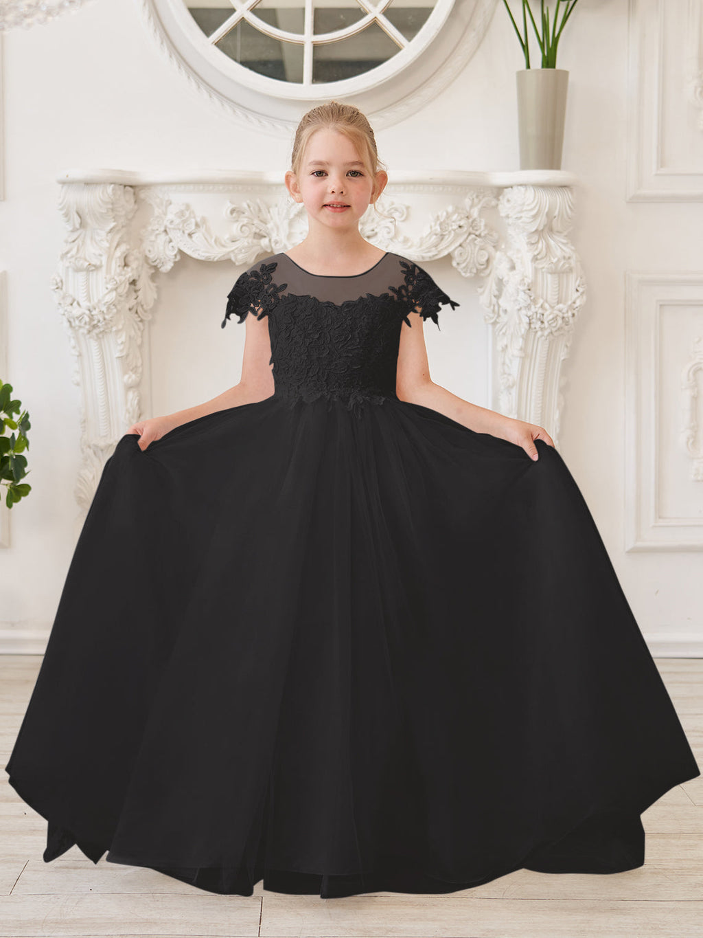 Vestido de niña de las flores para la Primera Comunión, color marfil, con cola desmontable estilo princesa. 