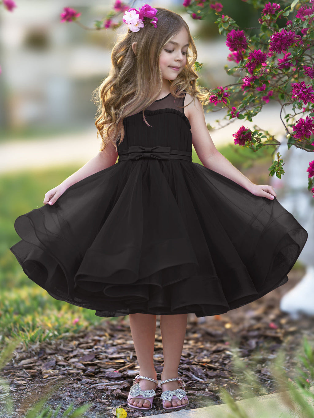 Vestido de princesa/vestido de tul hasta la rodilla para niña de las flores 