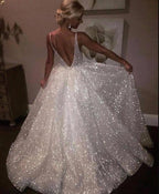 Robes de bal sans manches à dos nu et strass, coupe trapèze, robes de soirée brillantes