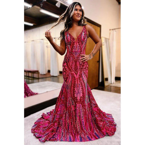 Robe de bal sirène longue à col en V et dentelle à paillettes bleues