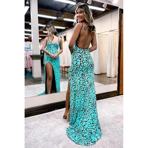 Vestidos de fiesta de sirena con lentejuelas y tirantes finos azules