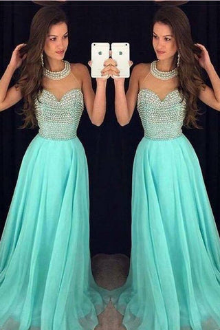 Robes de bal longues en mousseline à col rond ornées de perles, robes de soirée