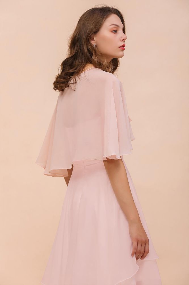 Vestido de dama de honor rosa rubor, largo hasta la rodilla, sencillo vestido de fiesta de gasa para niñas con drapeados