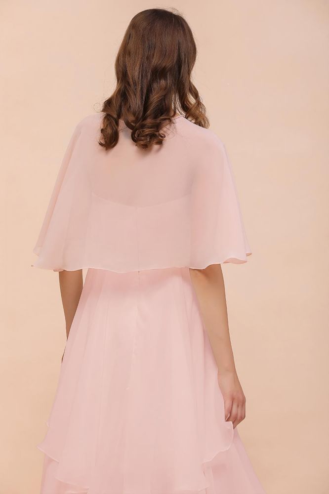 Vestido de dama de honor rosa rubor, largo hasta la rodilla, sencillo vestido de fiesta de gasa para niñas con drapeados