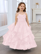 Vestido de niña de las flores de tul sin mangas, corte princesa, azul pizarra, corte en A, estilo princesa 