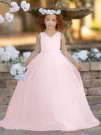 Elegante vestido de princesa de satén y tul para niña de las flores 