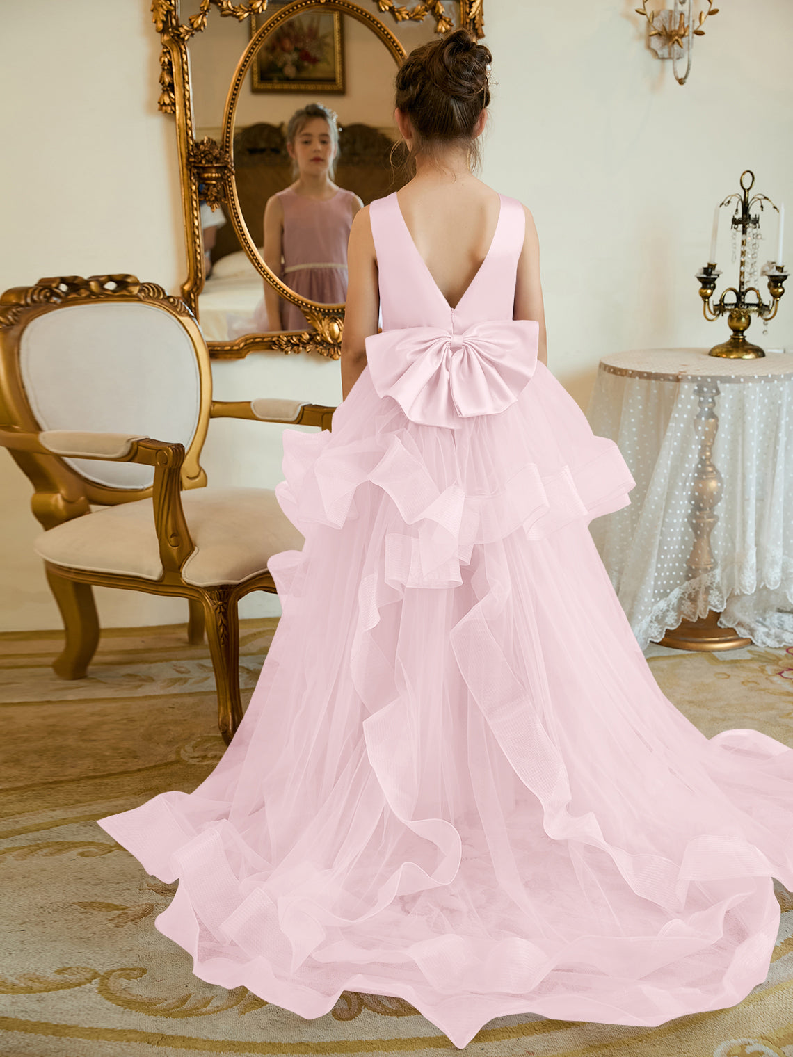 Vestido de princesa/vestido de princesa de satén y tul para niña de las flores 