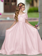 Robe de bal princesse élégante en satin ivoire avec traîne et nœud pour demoiselles d'honneur 