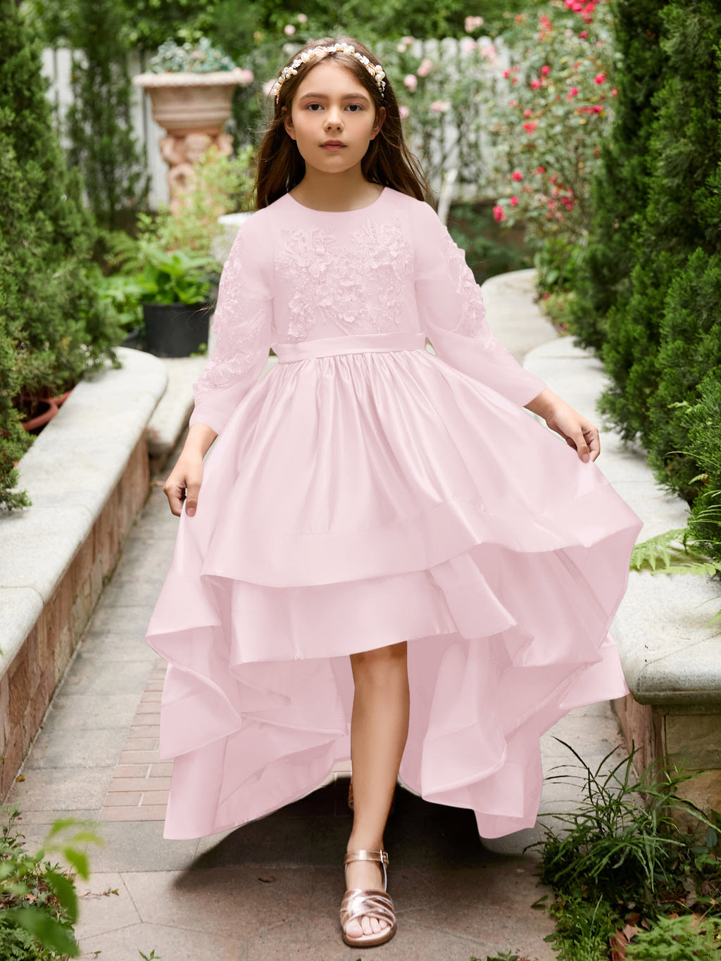 Vestido asimétrico de satén de corte A para niña de las flores 