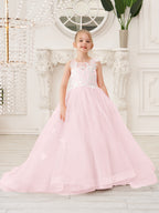 Elegante vestido de princesa sin mangas de tul para niña de las flores, corte en A 
