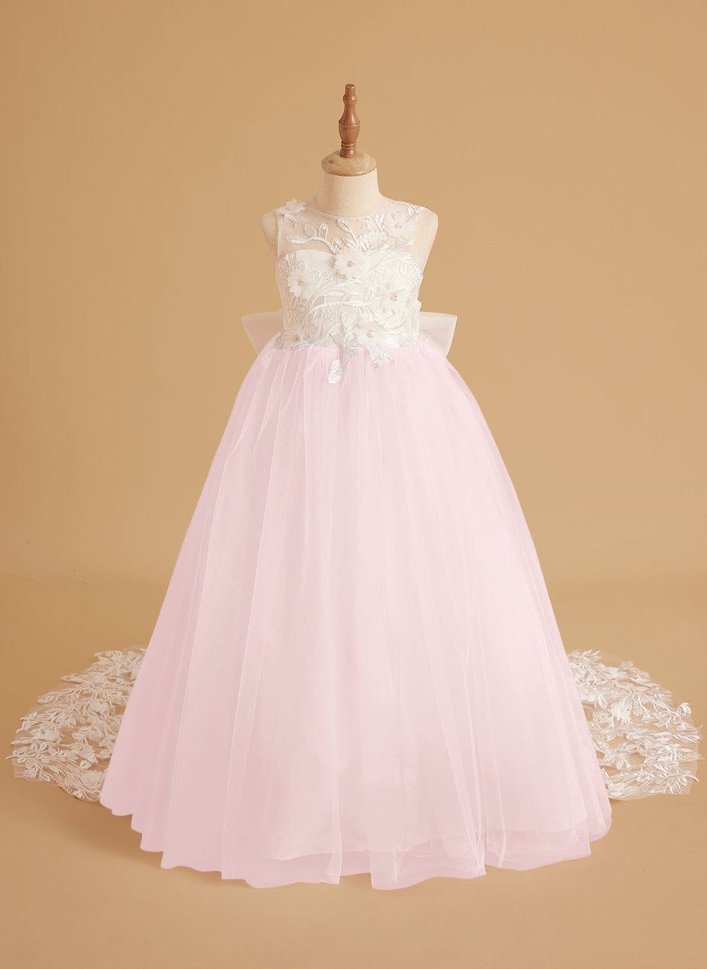 Vestido de niña de las flores sin mangas de encaje y tul con cuentas, estilo princesa de ensueño 