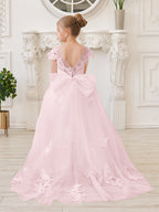 Vestido de niña de las flores para la Primera Comunión, color marfil, con cola desmontable estilo princesa. 