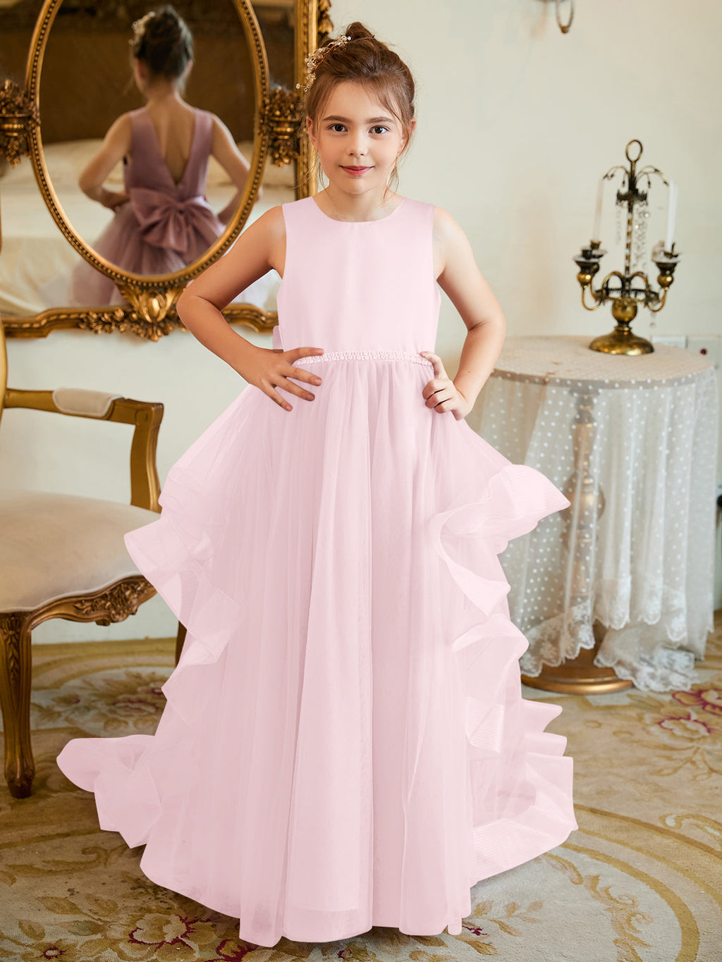 Vestido de princesa/vestido de princesa de satén y tul para niña de las flores 