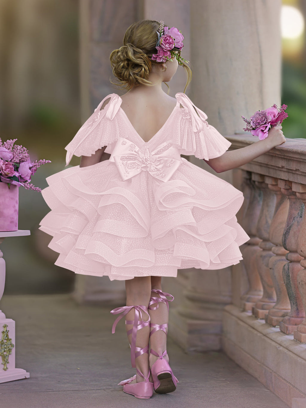 Vestido de princesa/vestido de tul hasta la rodilla para niña de las flores de cumpleaños 