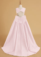 Vestido de princesa de satén con cola para niña de las flores 