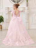 Vestido de niña de las flores para la Primera Comunión, color marfil, con cola desmontable estilo princesa. 