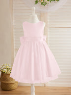 Vestido de princesa/vestido de princesa de satén y tul hasta la rodilla para niña de las flores 