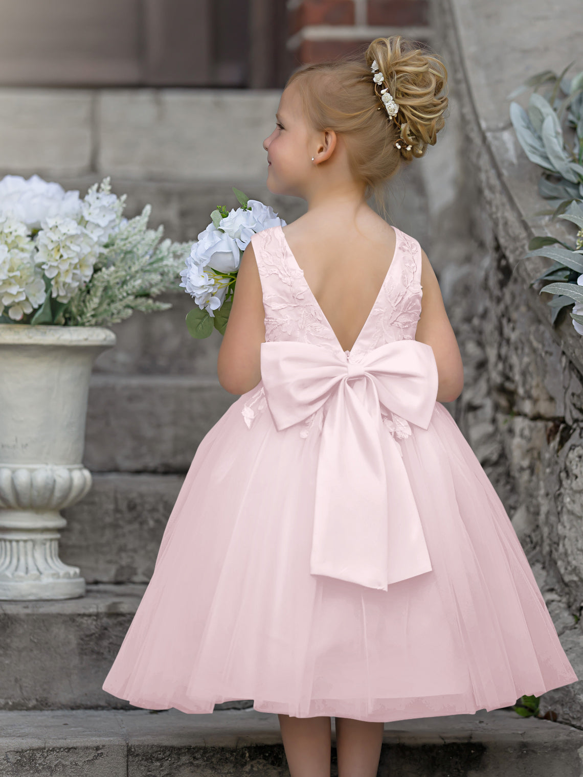 Vestido de niña de las flores sin mangas de tul y encaje hasta la rodilla 