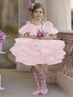 Vestido de princesa/vestido de tul hasta la rodilla para niña de las flores de cumpleaños 