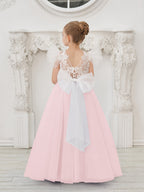 Robe de demoiselle d'honneur à traîne en tulle et dentelle amovible 