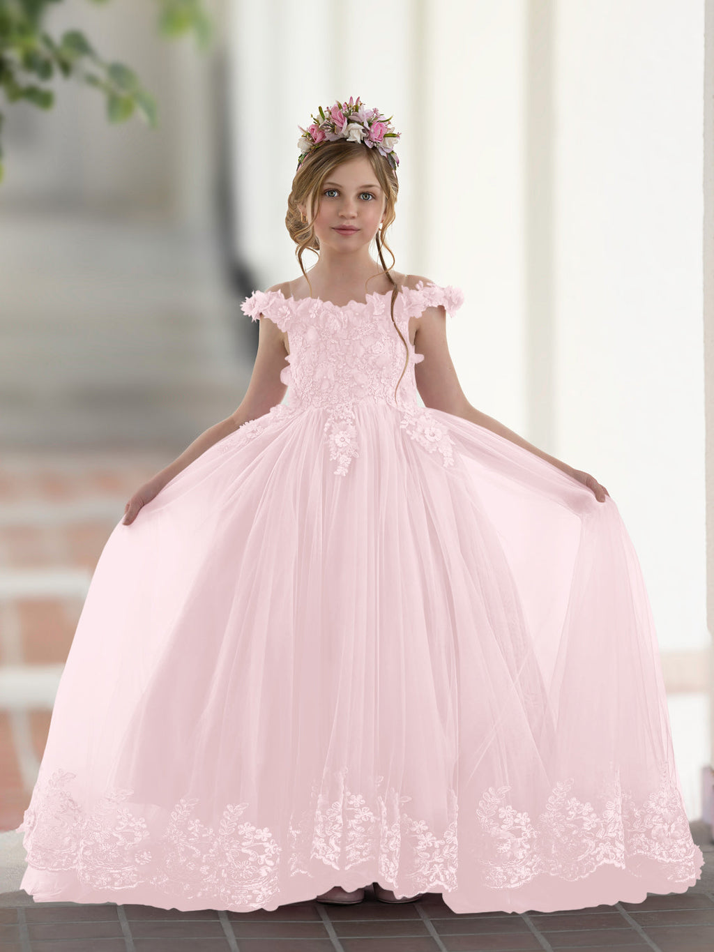Vestido de gala/princesa rosa con cola de encaje para cumpleaños 