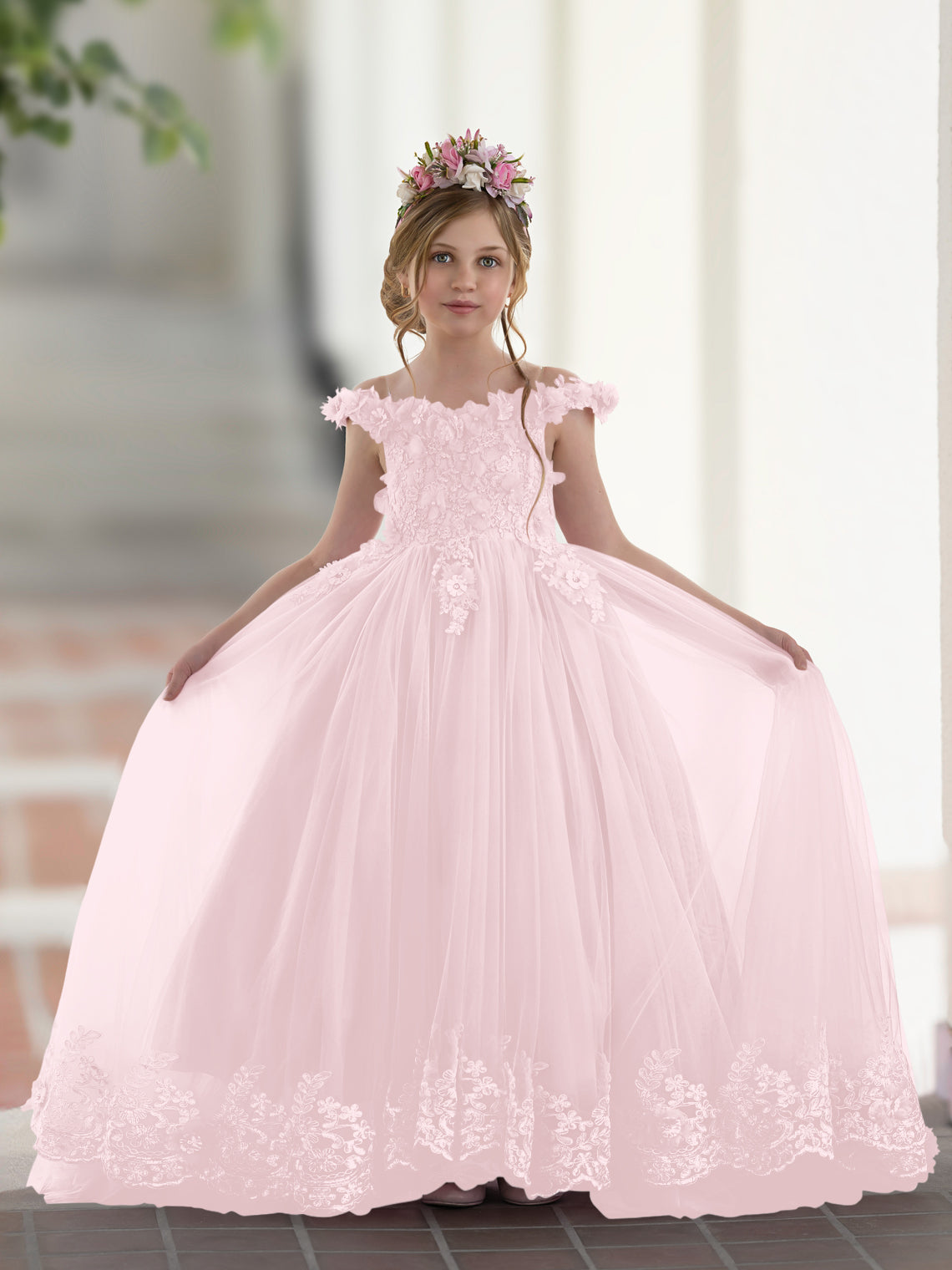 Vestido de gala/princesa rosa con cola de encaje para cumpleaños 