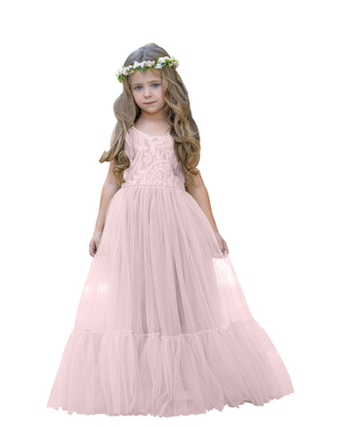 Vestido largo de tul y encaje estilo boho para niña de las flores 