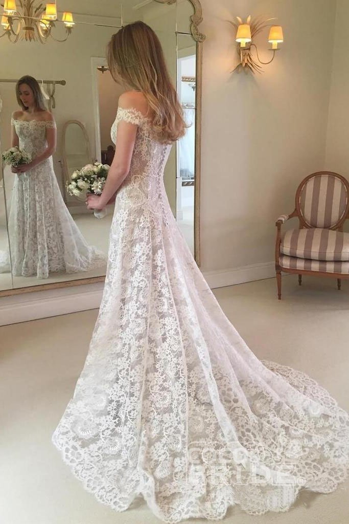 Robe de mariée bohème longue sirène épaules dénudées en dentelle