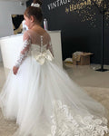 Vestidos de niña de las flores estilo boho con mangas largas de encaje y tul