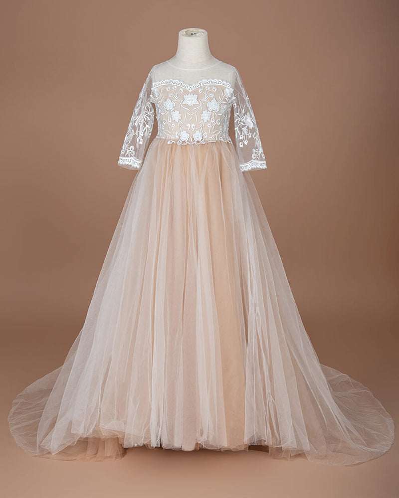 Robes de demoiselle d'honneur bohèmes à manches longues en dentelle et tulle