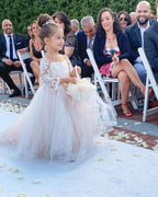 Vestidos de niña de las flores estilo boho con mangas largas de encaje y tul
