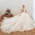 Boho Spaghetti Straps Ivory Ball Gown Tulle Aline Wedding Dress