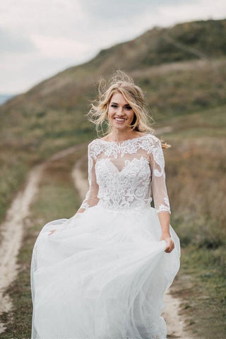 Vestido de novia bohemio con espalda baja y descubierta, conjunto de dos piezas WD499