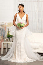 Robe de mariée sirène longue sans manches en tulle