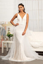 Robe de mariée sirène longue sans manches en tulle