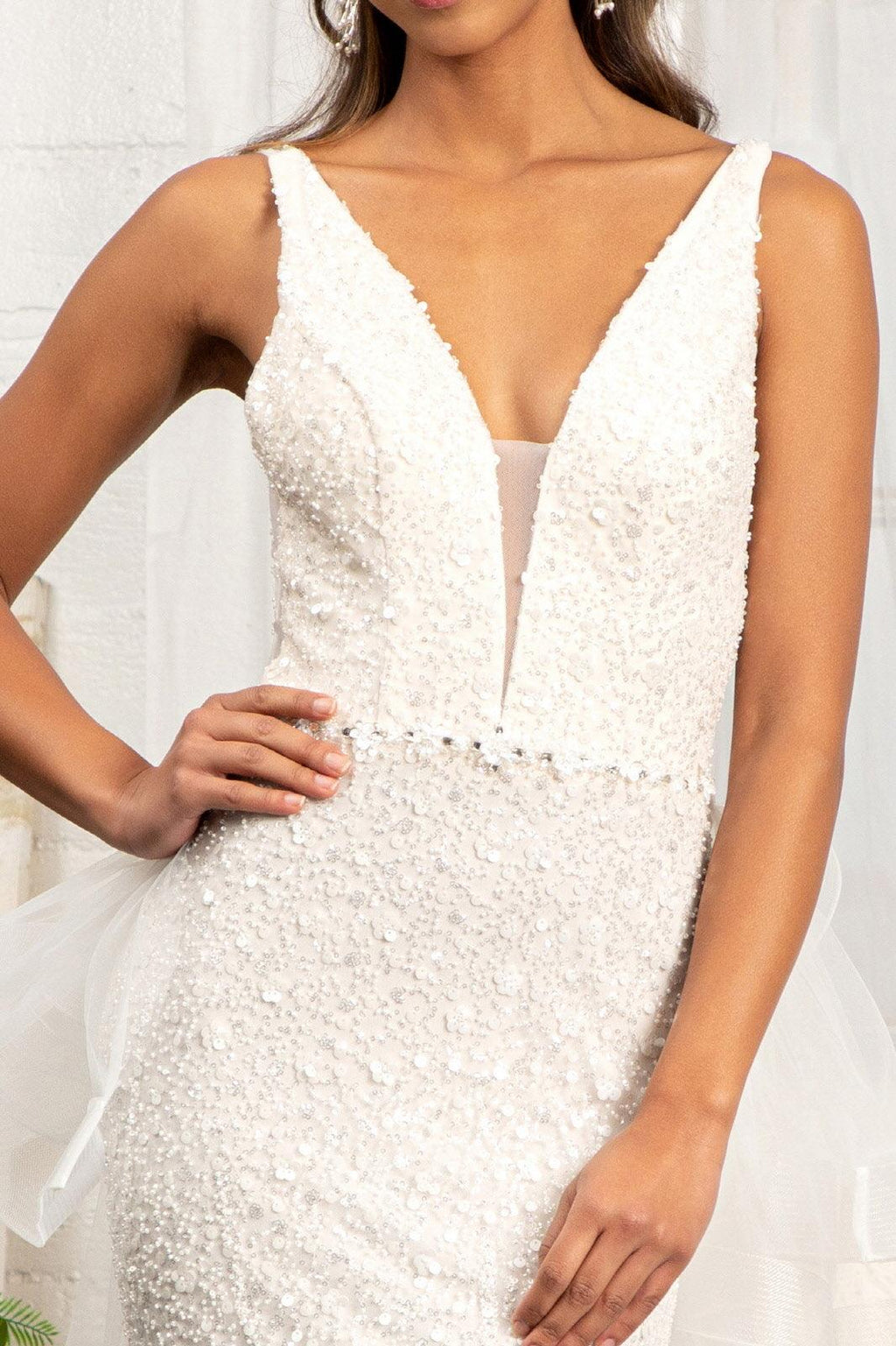 Robe de mariée sirène longue sans manches en tulle