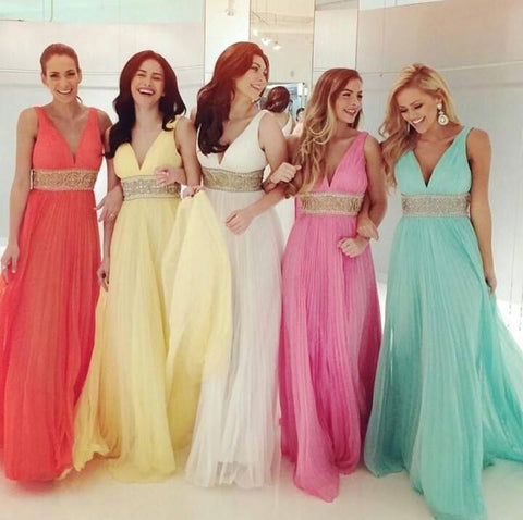 Elegant Chiffon V-Neck Long Bridesmaid Dresses, Cheap Wedding Party Dresses