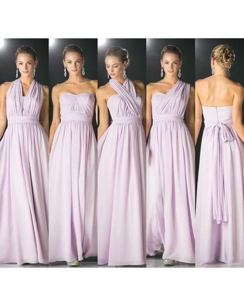 Vestidos largos de dama de honor asimétricos de gasa lila, vestido de dama de honor convertible 