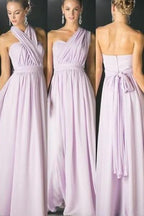 Vestidos largos de dama de honor asimétricos de gasa lila, vestido de dama de honor convertible 