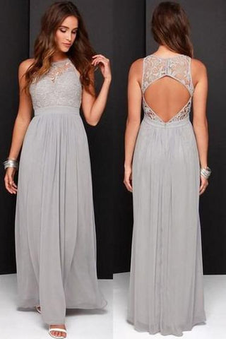 Gray Chiffon Halter Floor Length Long Bridesmaid Dresses, Wedding Party Dresses