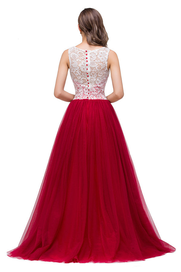 Vestidos de dama de honor burdeos de corte A, encaje y gasa