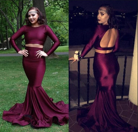 Burgundy Evening Gowns Designer Two Pieces prom dress Long mermaid evening gowns
