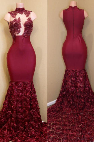 Burgundy Evening Gowns mermaid prom dress, long evening gowns