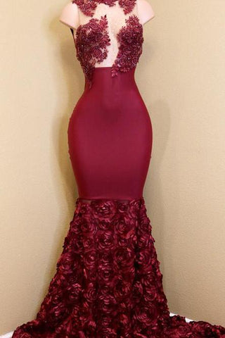 Burgundy Evening Gowns mermaid prom dress, long evening gowns