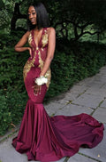 Robe de soirée bordeaux à col en V, robe de bal, robe de soirée sirène