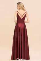 Burgundy Evening Maxi Dress Charming V-Neck Backless Wedding Party Dress