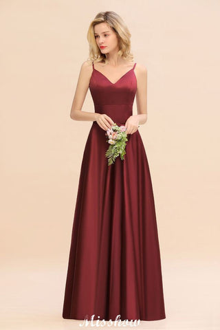 Burgundy Evening Maxi Dress Charming V-Neck Backless Wedding Party Dress