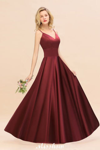 Burgundy Evening Maxi Dress Charming V-Neck Backless Wedding Party Dress